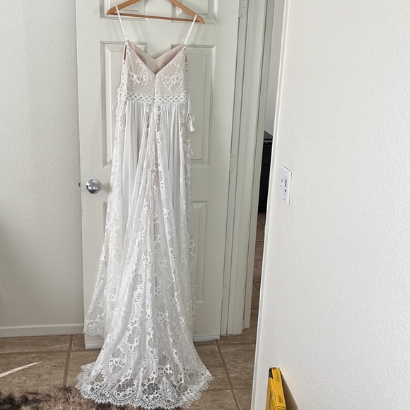 Bohemian Wedding Dress Spaghetti Strap w/ Adjustable Drawstring Lace Bridal Gown - Picture 3 of 7